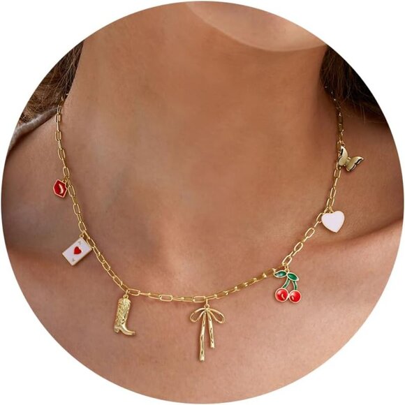 Charm Necklace-14K Gold/Silver Plated Charm Necklace Shell Conch Shell Turtle St - Picture 1 of 6